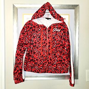 Juicy Couture Black Label Los Angeles Red Leopard Print Zip Up Hoodie
